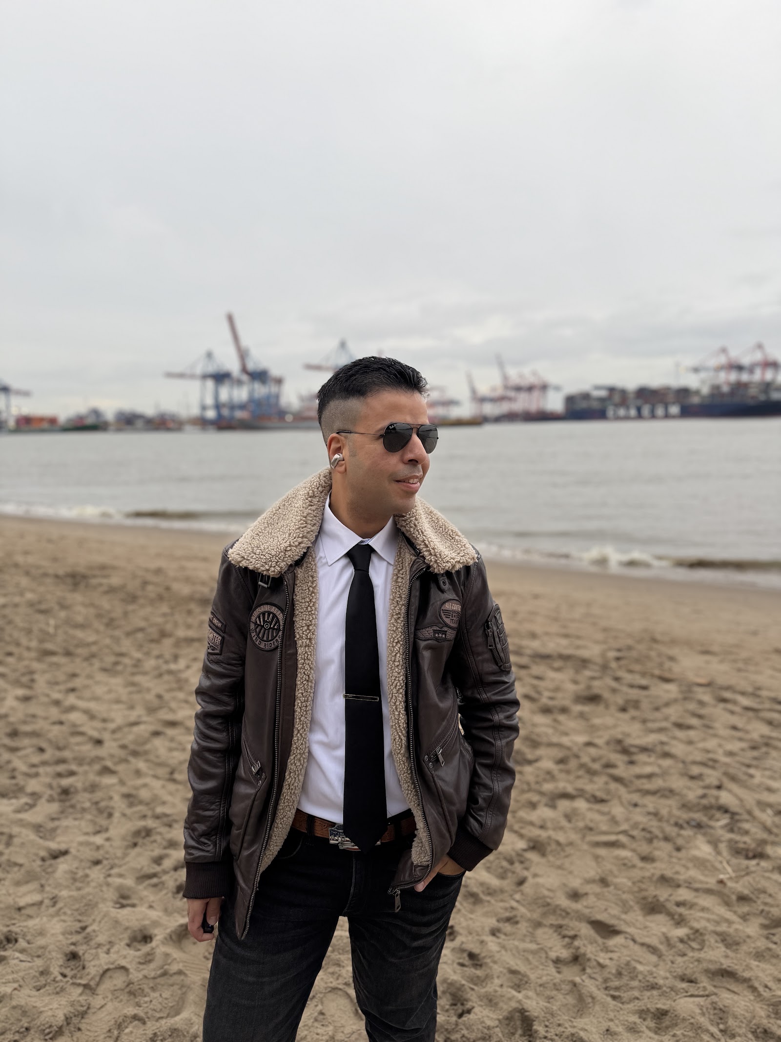 Ahmed enjoying Hamburg by the waterfront during Christmas in December 2025.